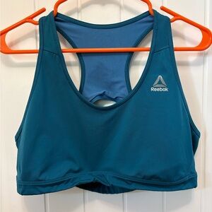 Reebok Teal Sports Bra with open back Y-detail. Size unknown. Speedwick